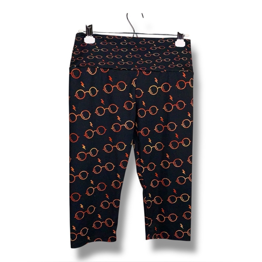 Medium Harry Potter Black Orange Glasses Print Capri Pants Stretch Cropped